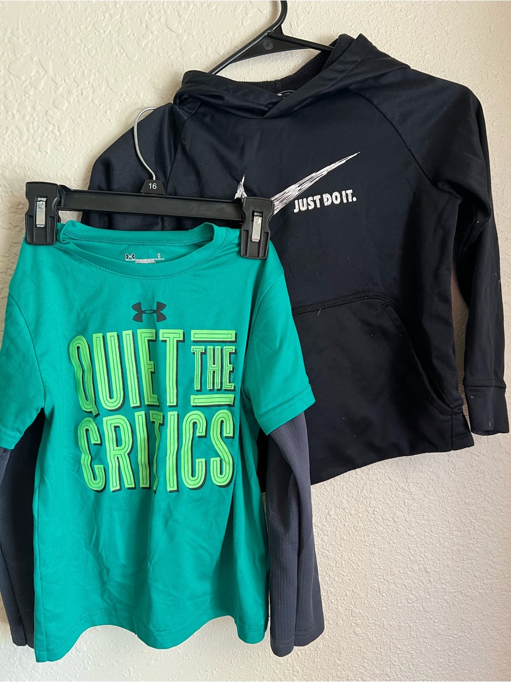 Nike Black Hoodie with White Logo & Teal Layered Under Armour Tee